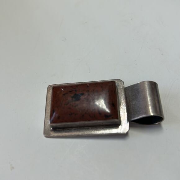 Taxco Mexico TS-94 925 Sterling Silver Mahogany Obsidian Pendant - Picture 4 of 7